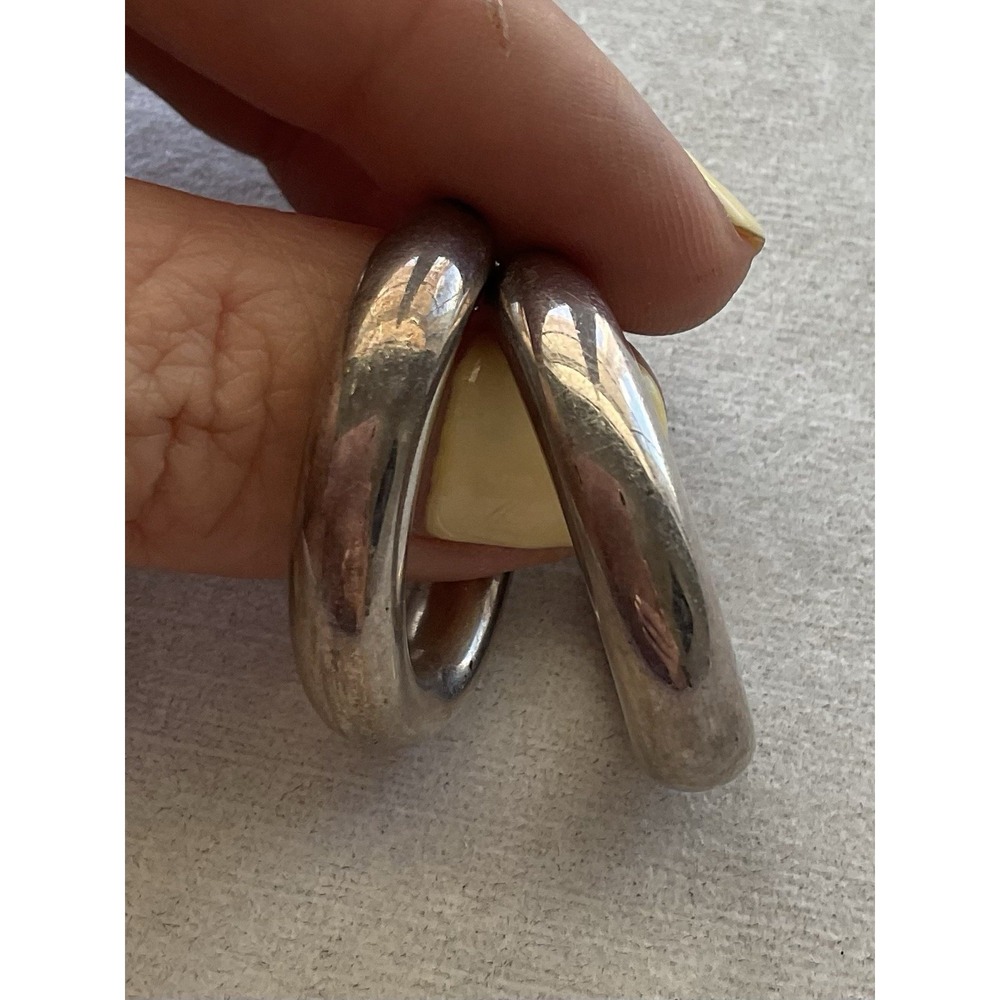 Mexico 925 Sterling Silver Thick Puffy Hoop Earrings Vintage Estate Jewelry